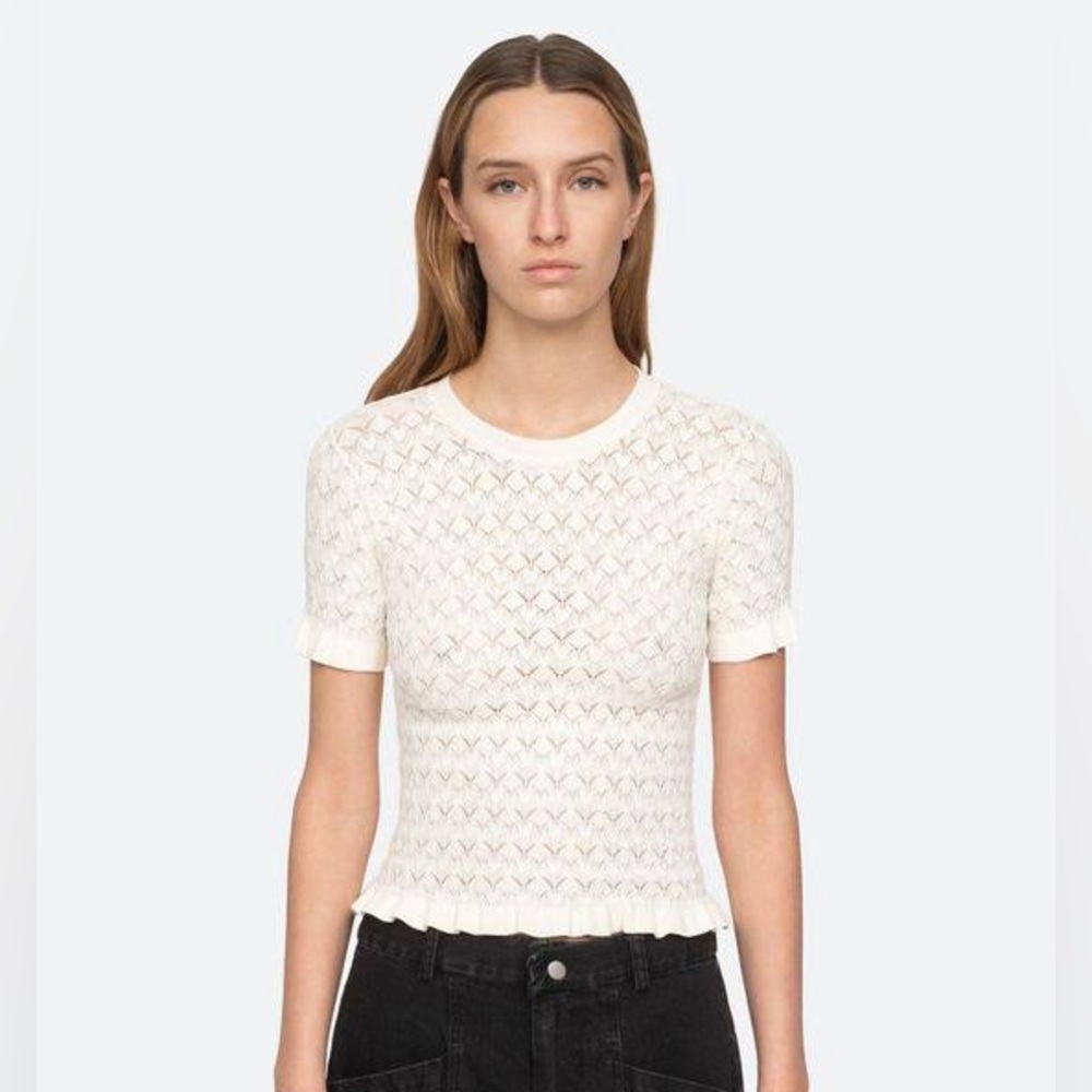 SEA NWT Rue Pointelle Stitch Short Sleeve Sweater